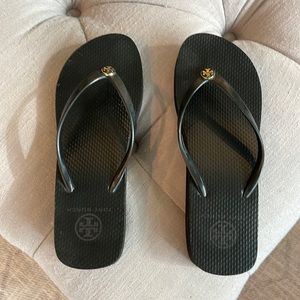 Tory Burch black wedge flip flop